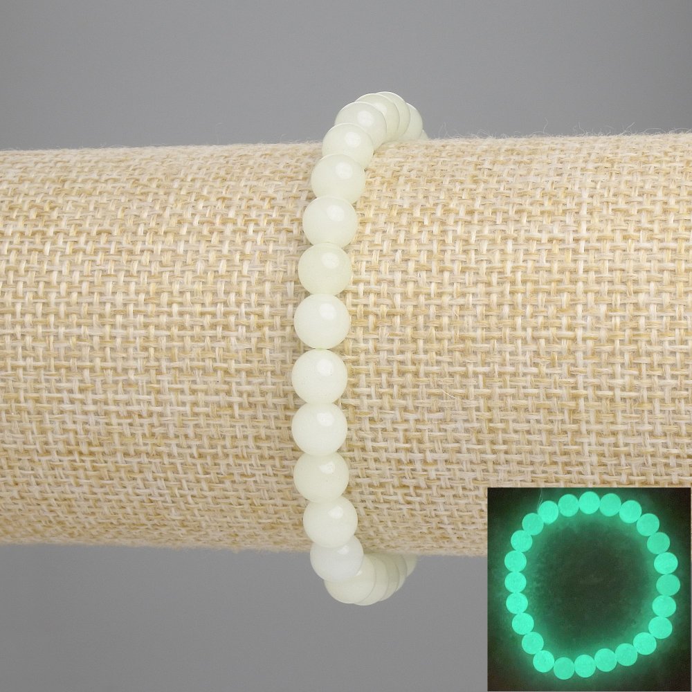 Onyx Bracelet (green glow) Smooth Beads, 6 mm Diameter, 18 cm Length, Stretch