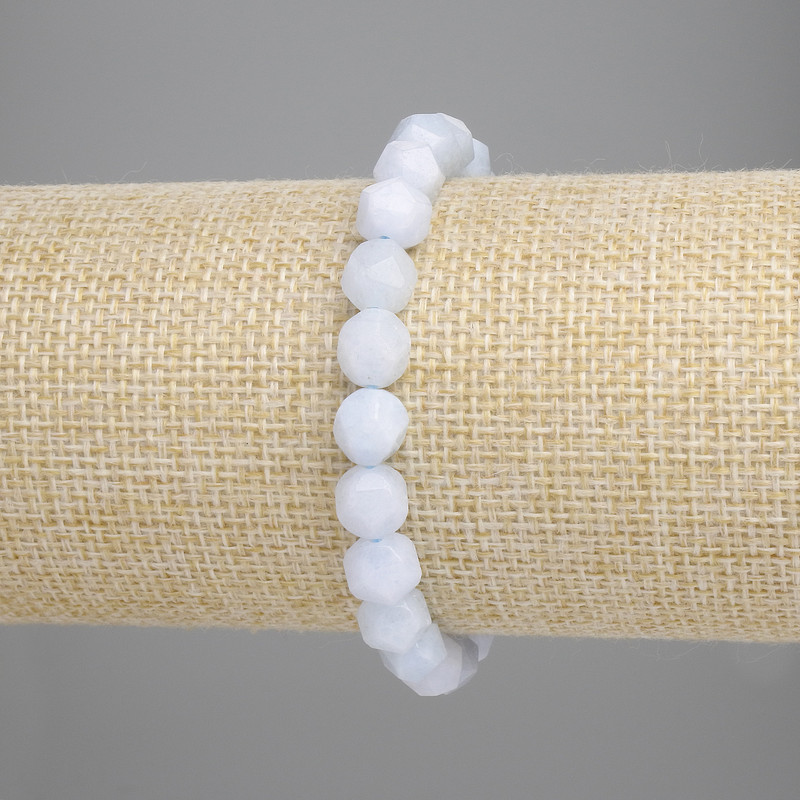Aquamarine bracelet with faceted beads, 8×7 mm, length 18 cm, stretch