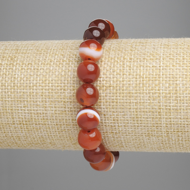 Agate bracelet with smooth beads, 10mm diameter, 18cm length, stretch