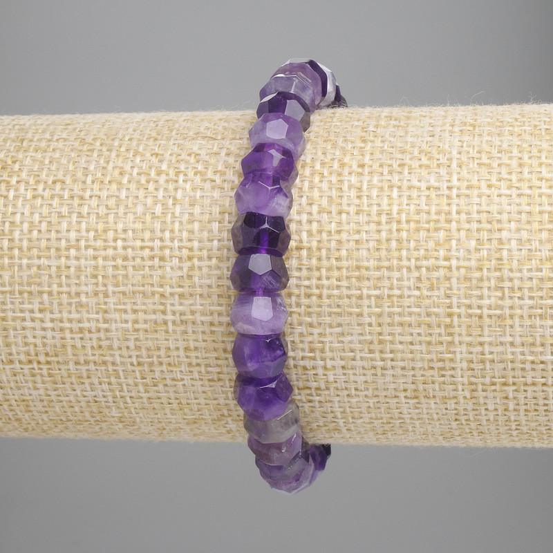 Faceted Amethyst Rondelle Bracelet, 8×4–5 mm diameter, 18 cm length, elastic