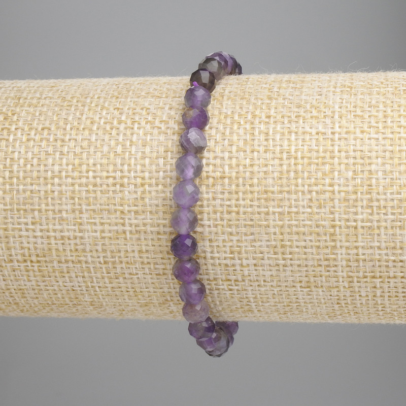 Bracelet with Faceted Amethyst Beads, 5 mm diameter, 18 cm length, stretch
