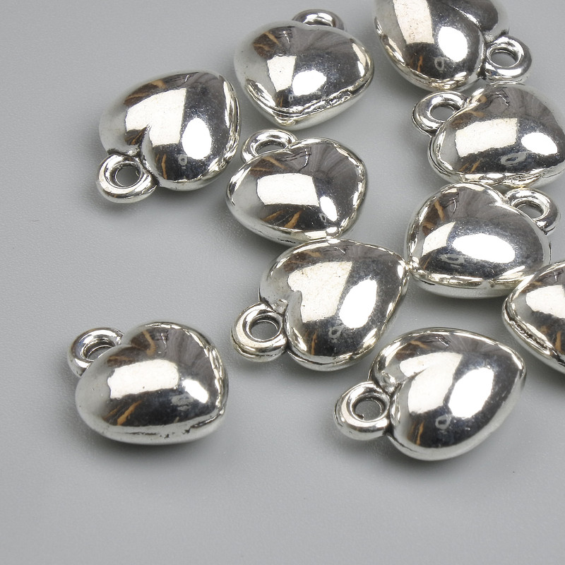 Heart Pendant, Silver-Tone, 12×10 mm, packaging 10 pcs