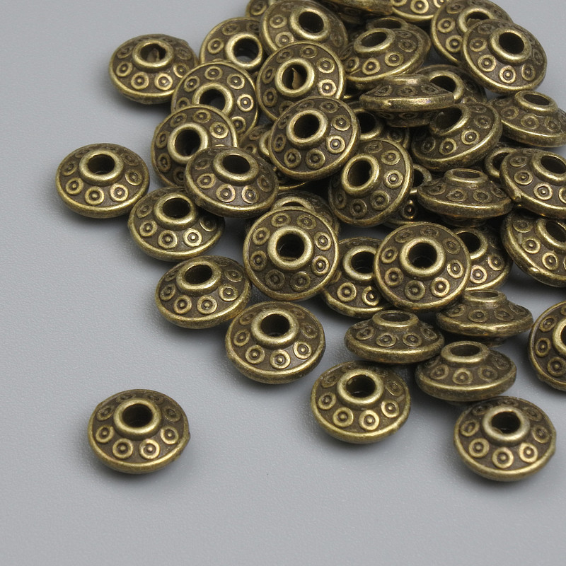 Bronze bead inserts, bronze color, 6×3 mm with 2.2 mm hole, packaging ~45 pcs