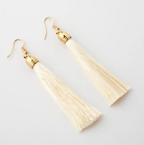 Ivory Tassel Earrings, 8 cm, Gold-tone