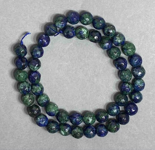 Azurite beads, faceted round beads, 8 mm diameter, 38 cm length on thread