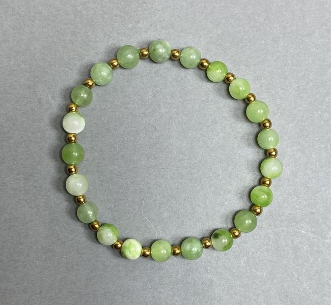 Agate (acrylic) bracelet with smooth 6mm beads and hematite beads 3mm, length 18cm, stretch