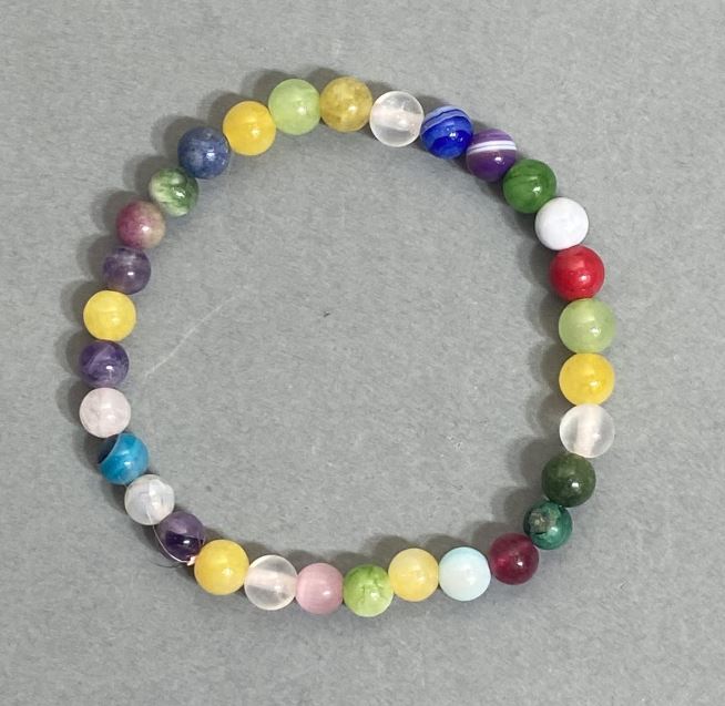 Bracelet Citrine, Amethyst, and Agate, Smooth Beads, 6 mm Diameter, 18 cm Length, Stretch