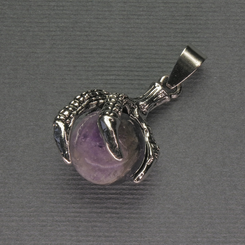 Pendant Amethyst Paw with Ball 18x37mm +/- Silver-Tone Metal