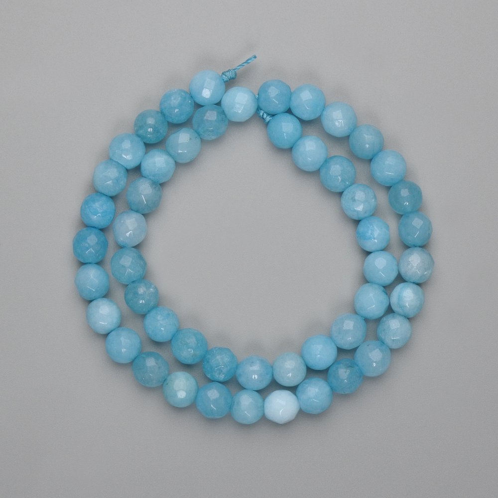 Aquamarine Beads, Faceted Round 8mm, 37 cm Length on Thread