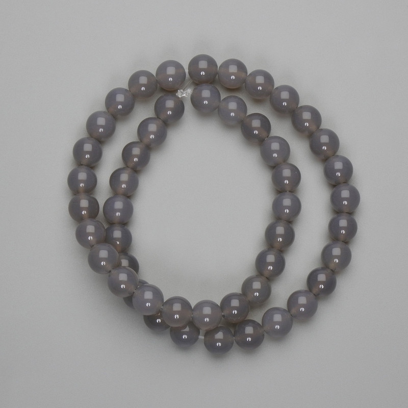 Smoky agate beads, smooth round 8 mm, 36 cm length on beading thread