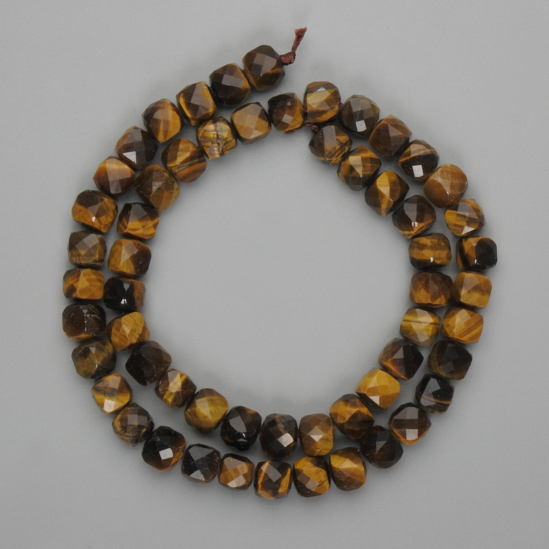 Tiger's Eye beads faceted cube 7x7 mm, length 40 cm on thread