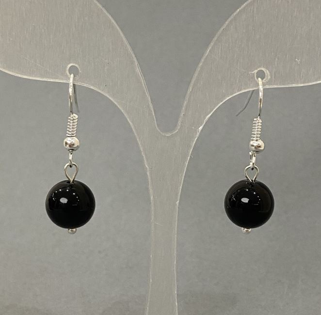 Agate Earrings - Smooth Ball, 10 mm diameter, 30 mm length+