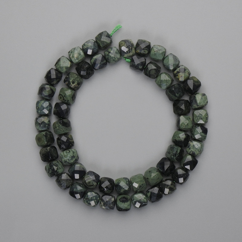 Ocean Jasper Beads, Faceted Cube 7x7 mm, Length 39 cm