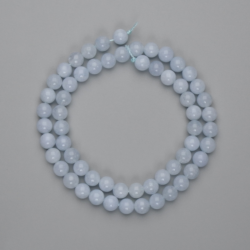 Aquamarine Beads, Smooth Round 6.5 mm ±, 38 cm ± On Thread