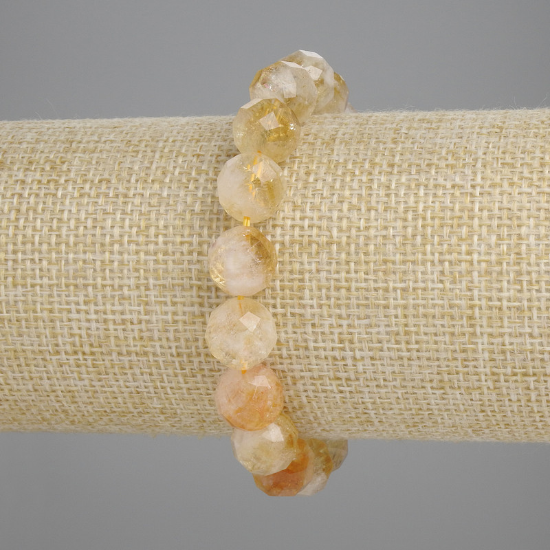 Citrine bracelet with faceted round beads, 10 mm diameter, 18 cm length (stretch)