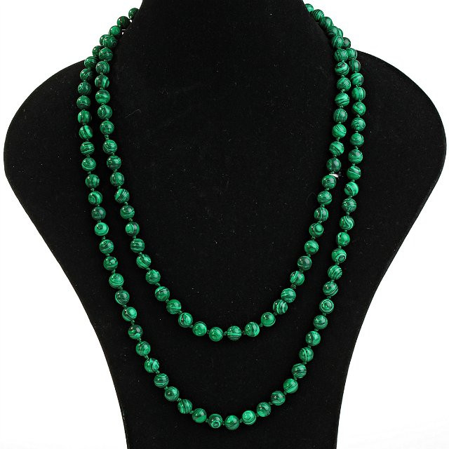 Malachite Necklace (Pressed) Beads, 8mm, Length 120 cm (+/-)