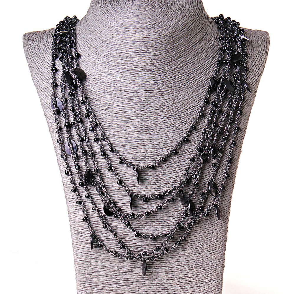 Spiderweb Necklace with Oval Pendants, Black, 70 cm