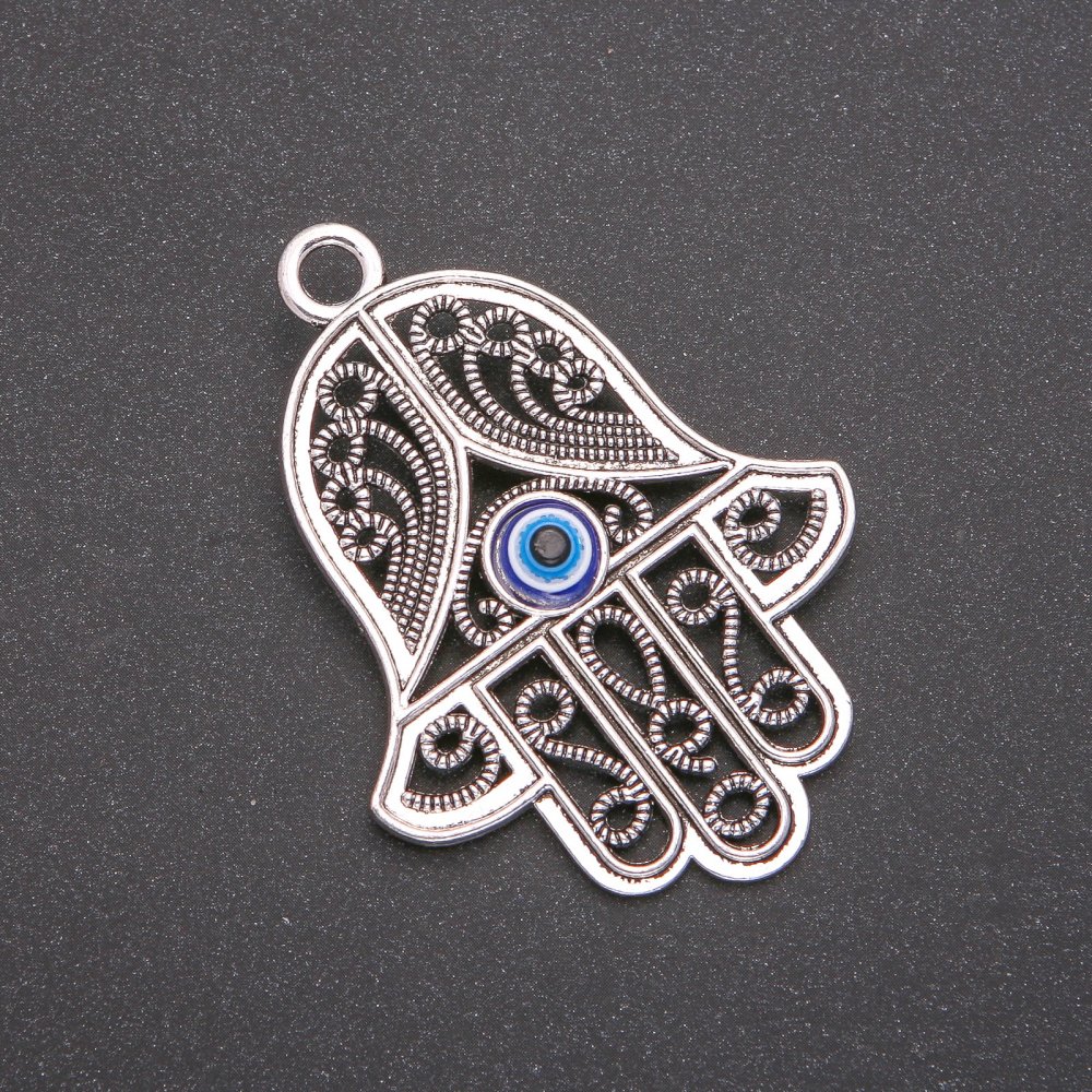 Hamsa with Eye Pendant, silver color, 65mm (pack of 2)