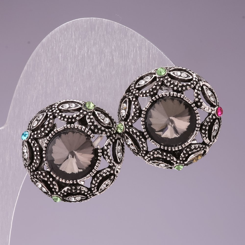 Earrings 2 cm Rainbow around gray crystals