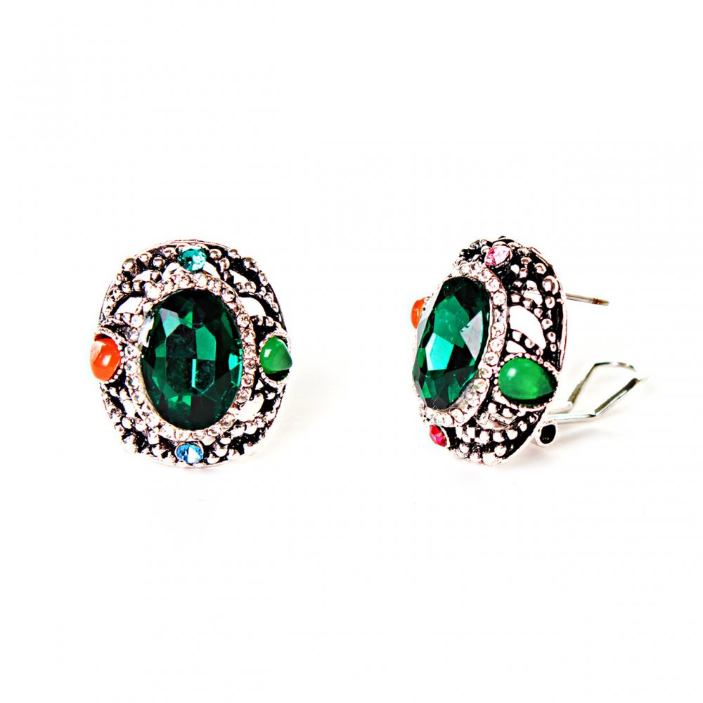 Earrings 2x2.5 cm Rainbow oval crystals green