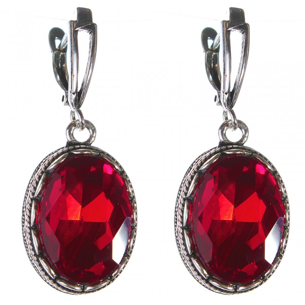 Crystal Earrings 'Ruby' Red Prong-Set Oval 2 x 1.5 cm