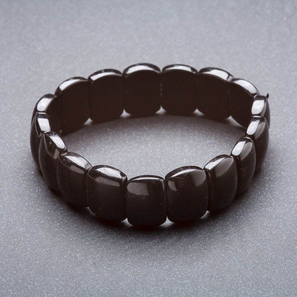 Stretch bracelet in black agate 'chain' 15x11mm