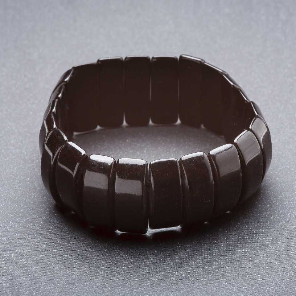 Elastic bracelet in black agate 'Link' 21x9mm