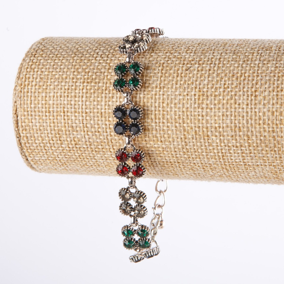 Bracelet in 'Drip Silver' finish with colored crystals, 22 cm