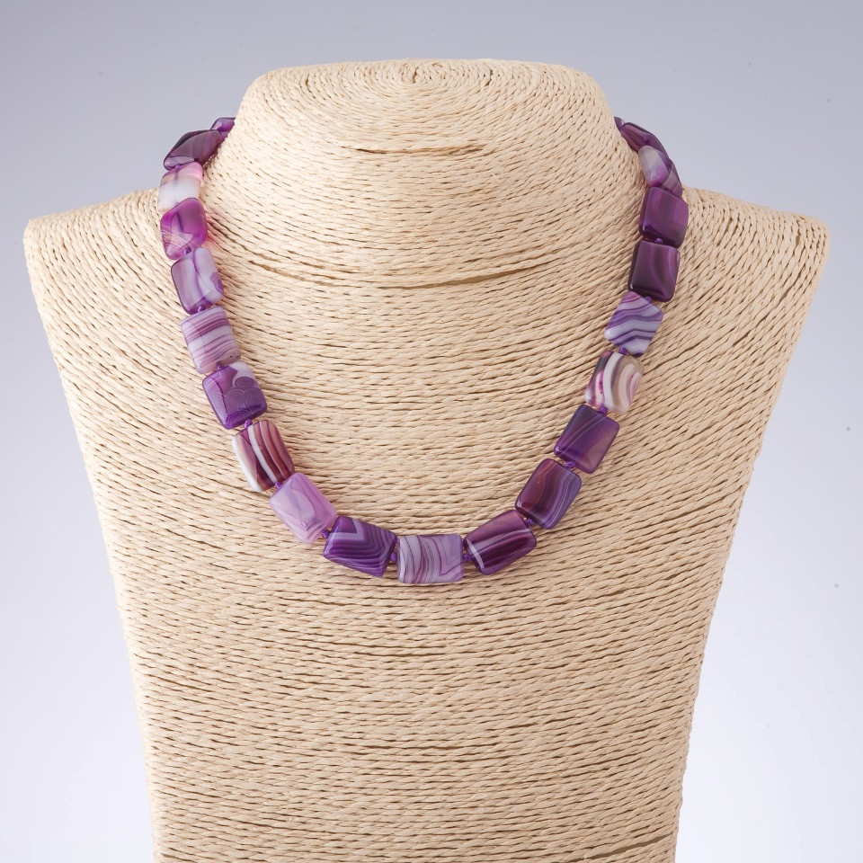 Agate Bead Necklace in Purple Tones, rectangular, diameter 12×17 mm, length 44 cm