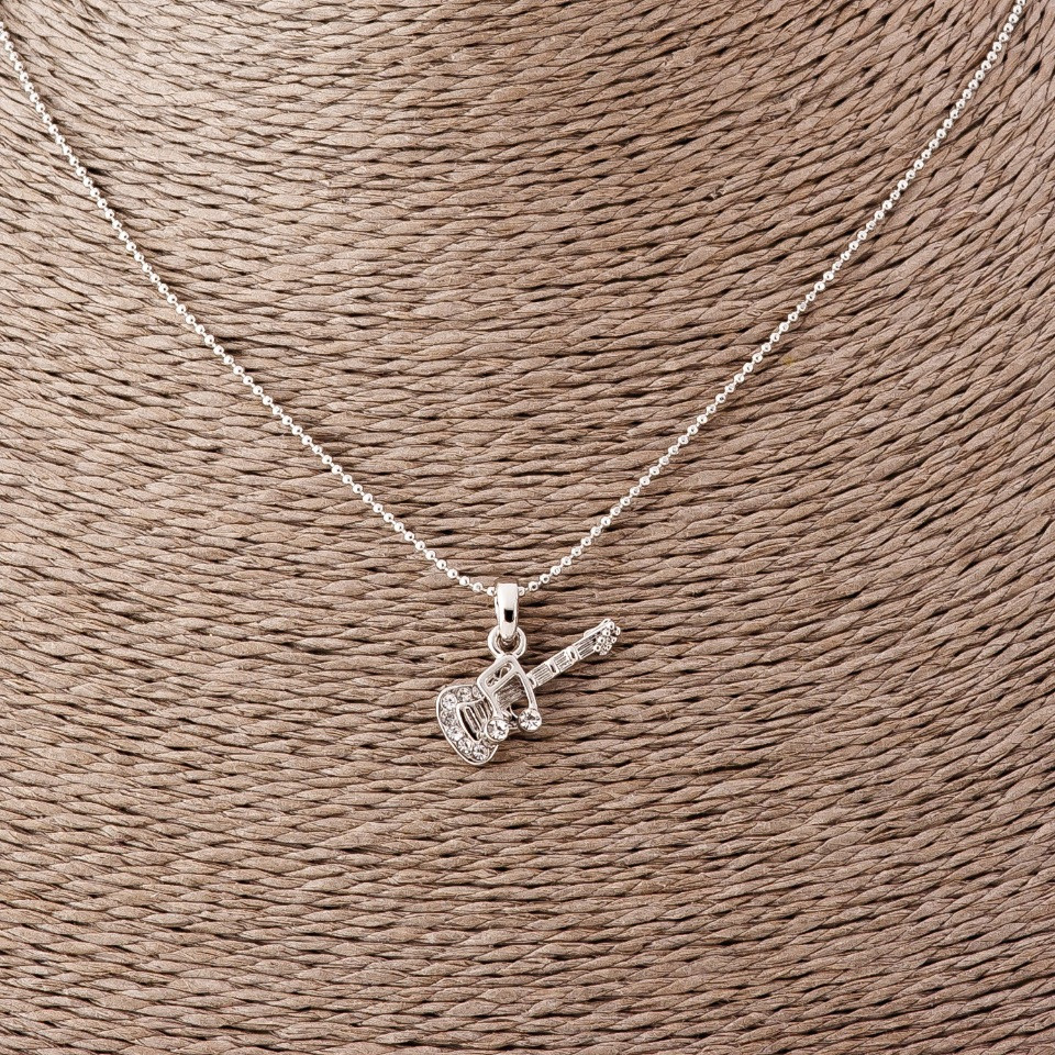 Pendant Guitar with a Note on a Token Chain, length 52 cm, diameter 2x1.2 cm, silver-colored metal