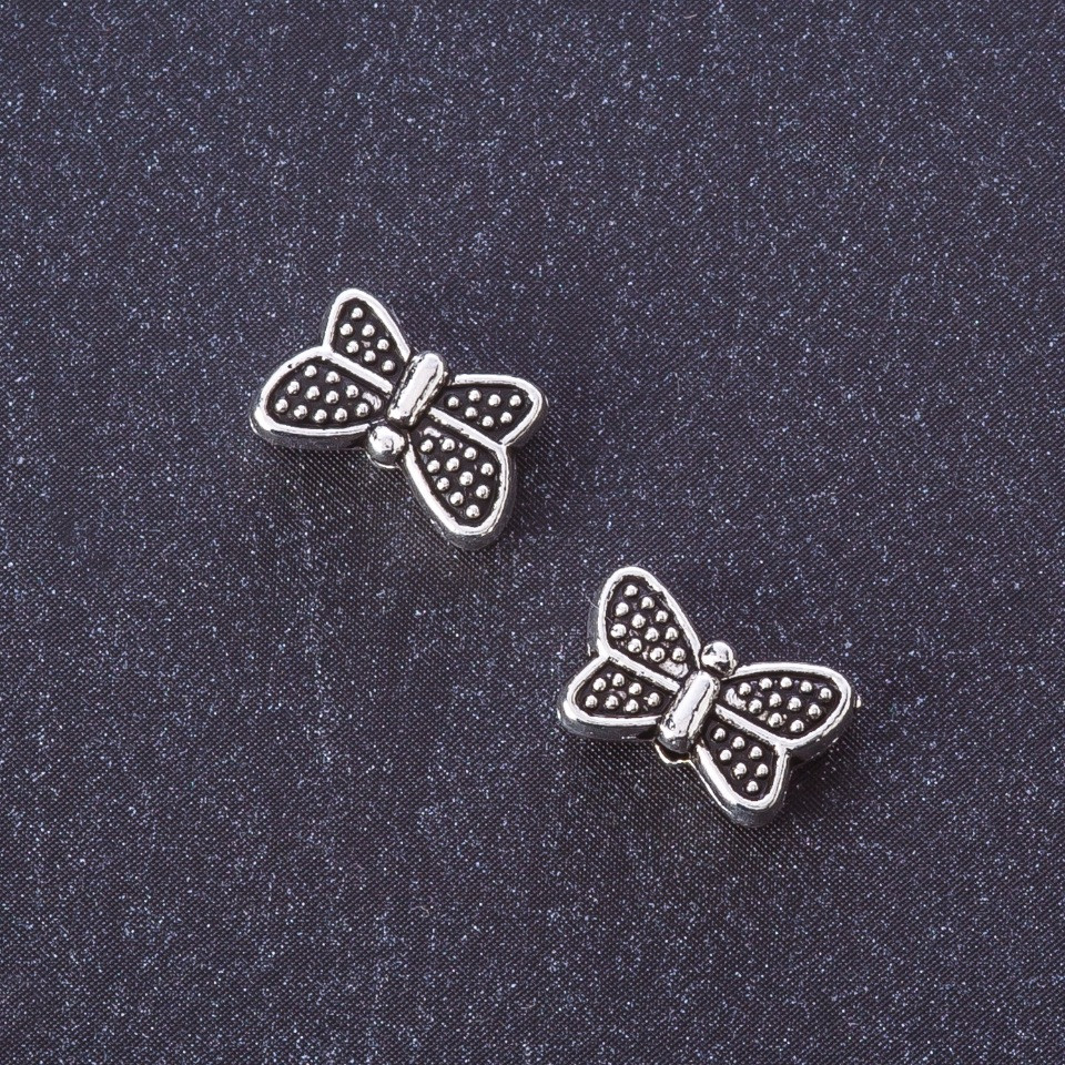 Bead-insert Butterfly, silver color, Ø 10×7 mm, packaging 20 g, ±29 pcs