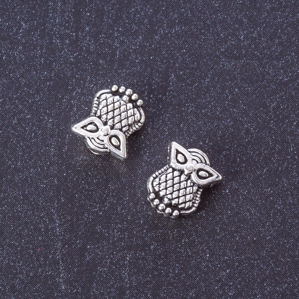 Bead insert Owl, Silver, 10×9 mm, packaging 20 g, +/- 30 pcs