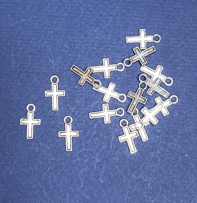 Cross Pendant, silver-tone metal, 14×8 mm, finish 20 g, ±45 pcs