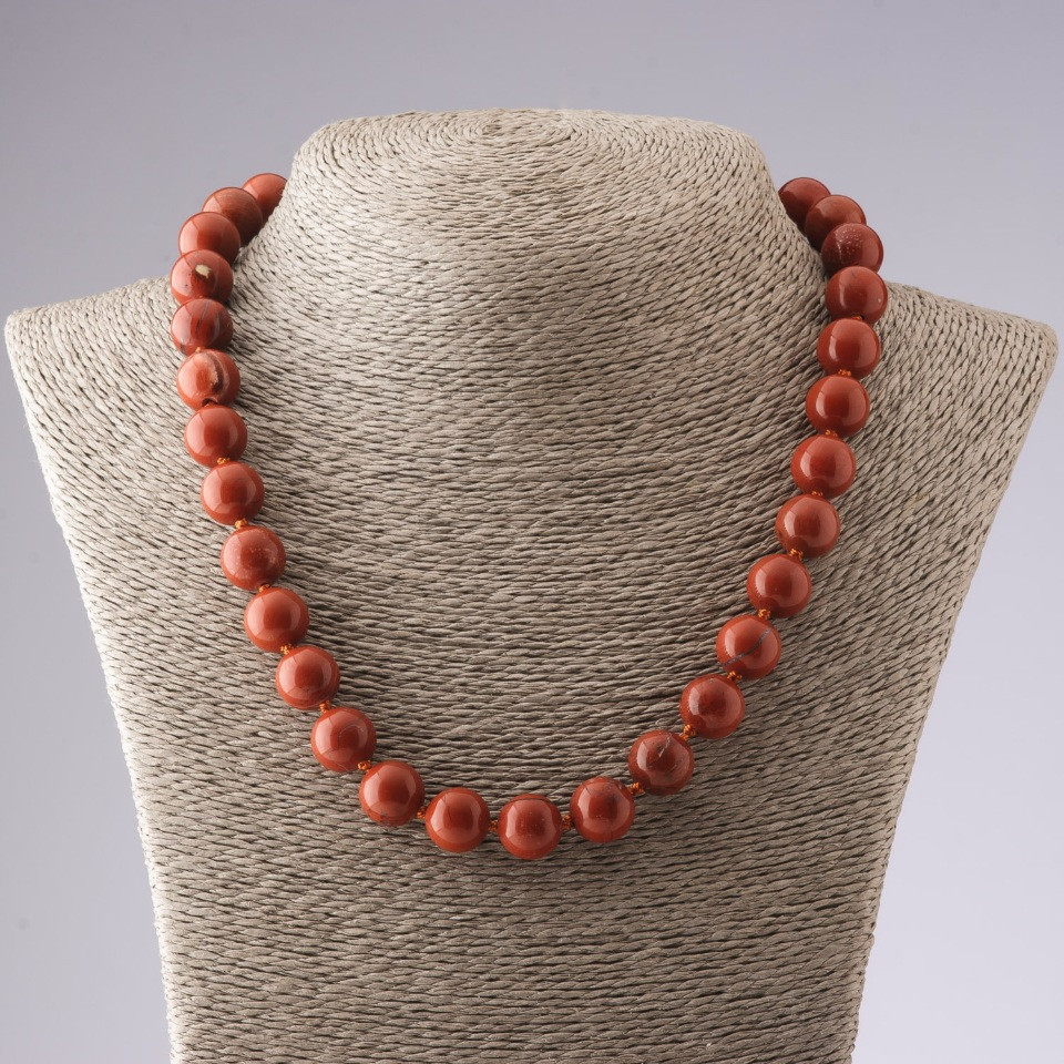 Red Jasper Natural Stone Necklace, Smooth Beads, 12mm Diameter, 50cm Length