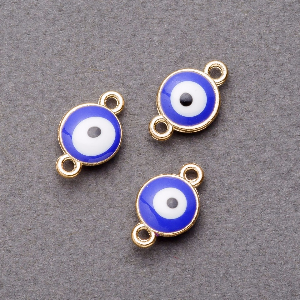 Findings pendant connector Eye blue enamel 10 mm gold-tone finish 4 pcs