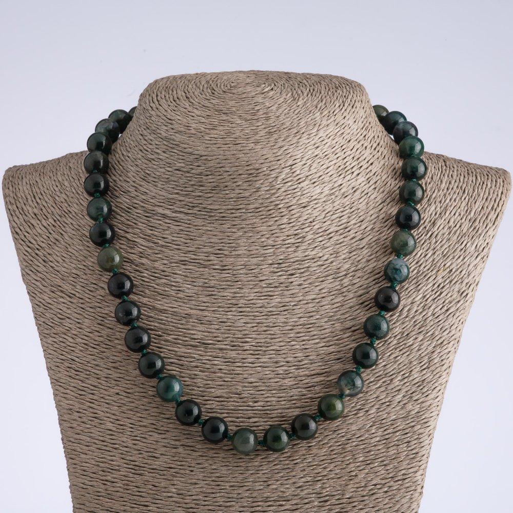 Moss Agate Natural Stone Necklace with Smooth Beads, 10mm Diameter, 50cm Length