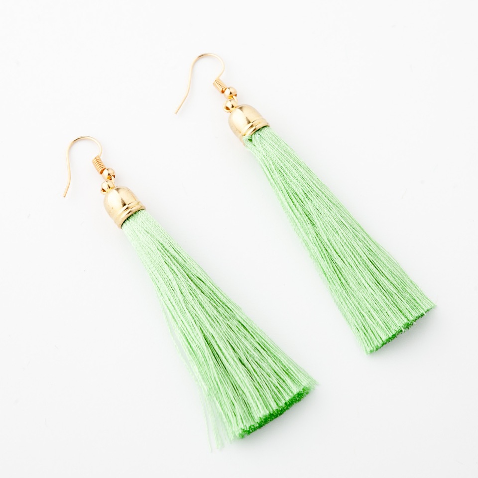 Tassel Earrings Light Green, 8 cm Length, Metal Color 'Gold'
