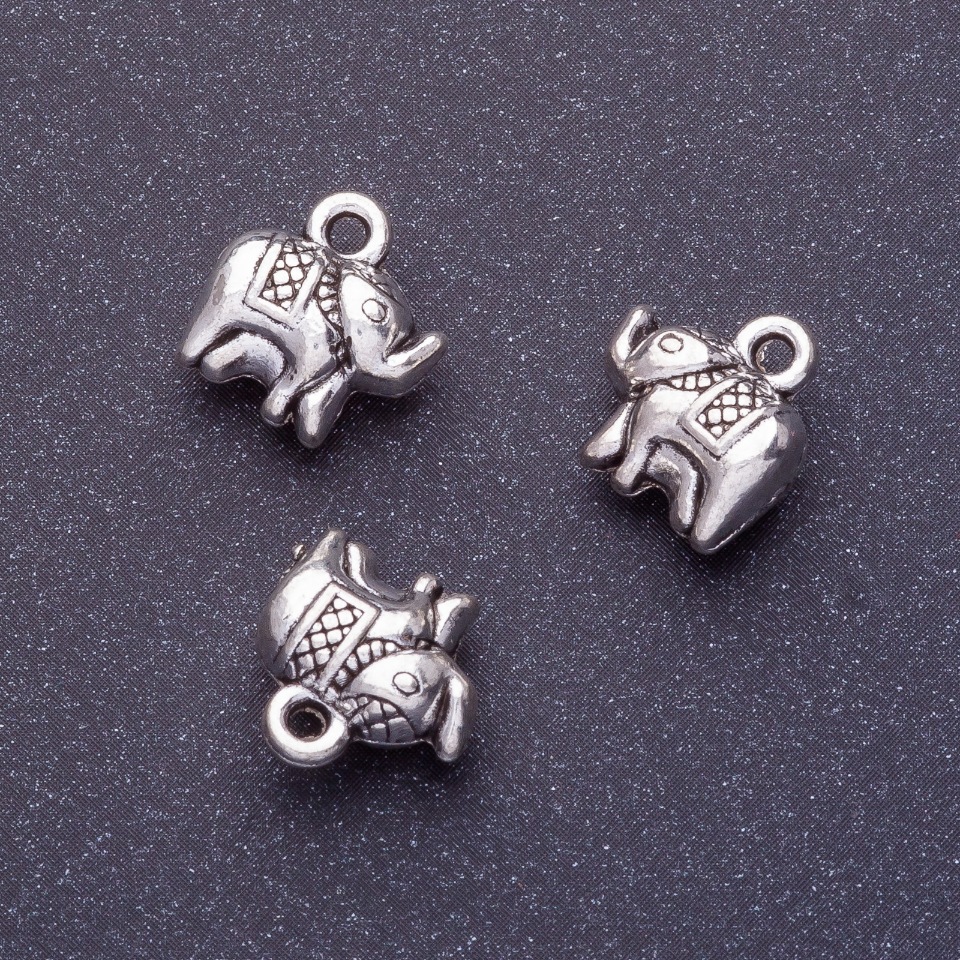 Elephant pendant finding, length 11mm, d1-1, 5 mm, silver finish, 20 g +/- 11 pcs