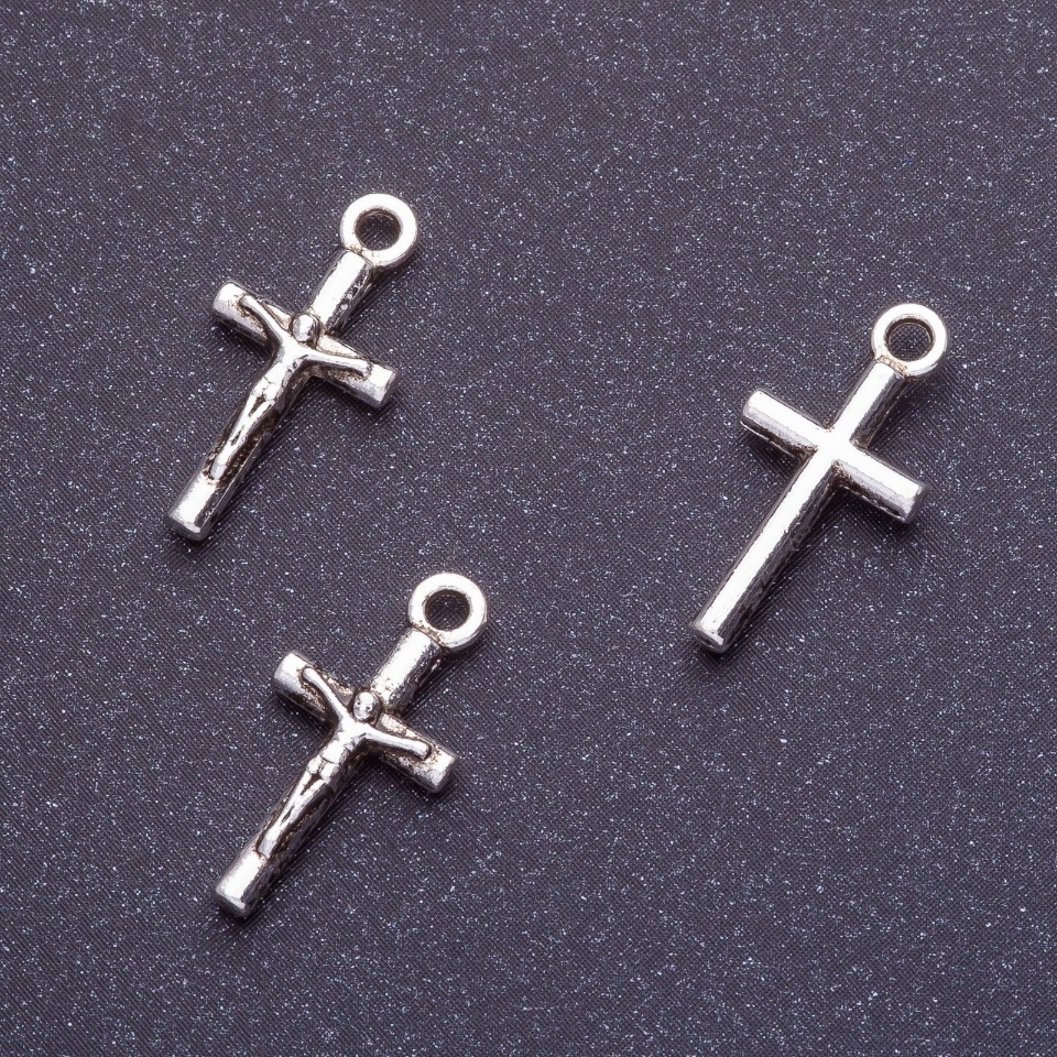 Crucifix pendant findings, length 18 mm, d1-1, 5 mm, silver color finish, 20 g +/- 35 pcs
