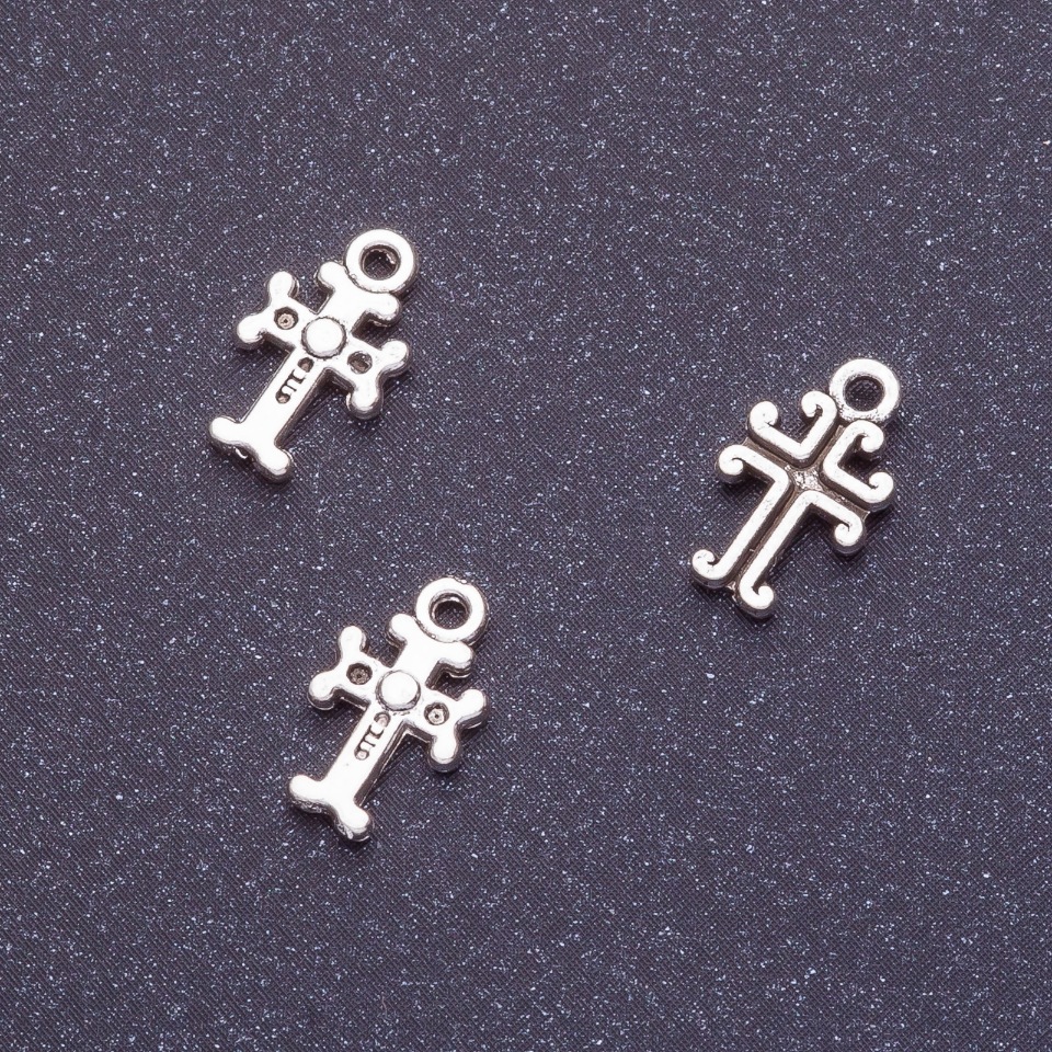 Cross pendant findings, length 11mm, d1-1, 5 mm facets, 20 g ± 93 pcs, silver color
