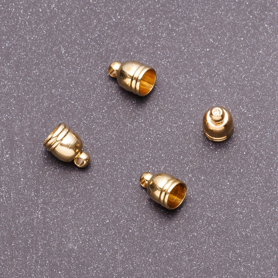 End cap finding 9x6 mm ± d2-5 mm d3-1.5 mm, gold color finish, 18 pcs