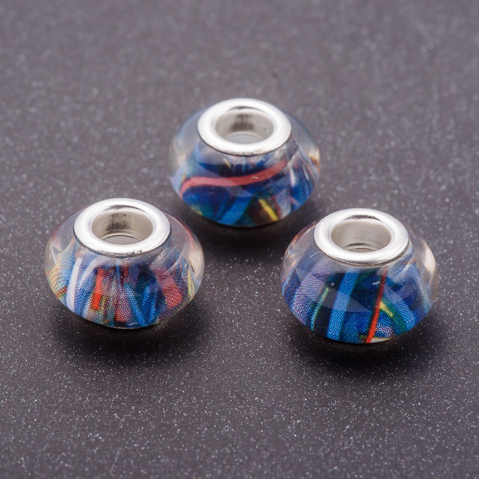 Blue Pandora Bead, Plastic, 13 mm Diameter, 5 mm Hole, Pack of 11
