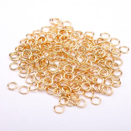 Connecting jump ring, 4 mm diameter, gold-colored metal, 25 grams