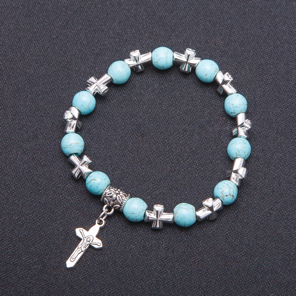 Turquoise Bracelet with Cross Pendant 8 mm