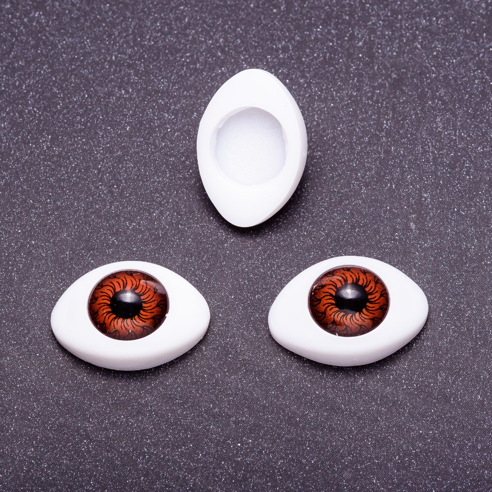 Fittings 'Lifelike Eyes' – Pair, Brown Iris, Diameter 7 mm, 10×13 mm, Faceted, 50 Pairs