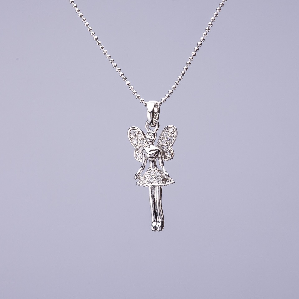 Pendant 'Fairy' on a token chain, diameter 25x10 mm, length 50 cm gray metal