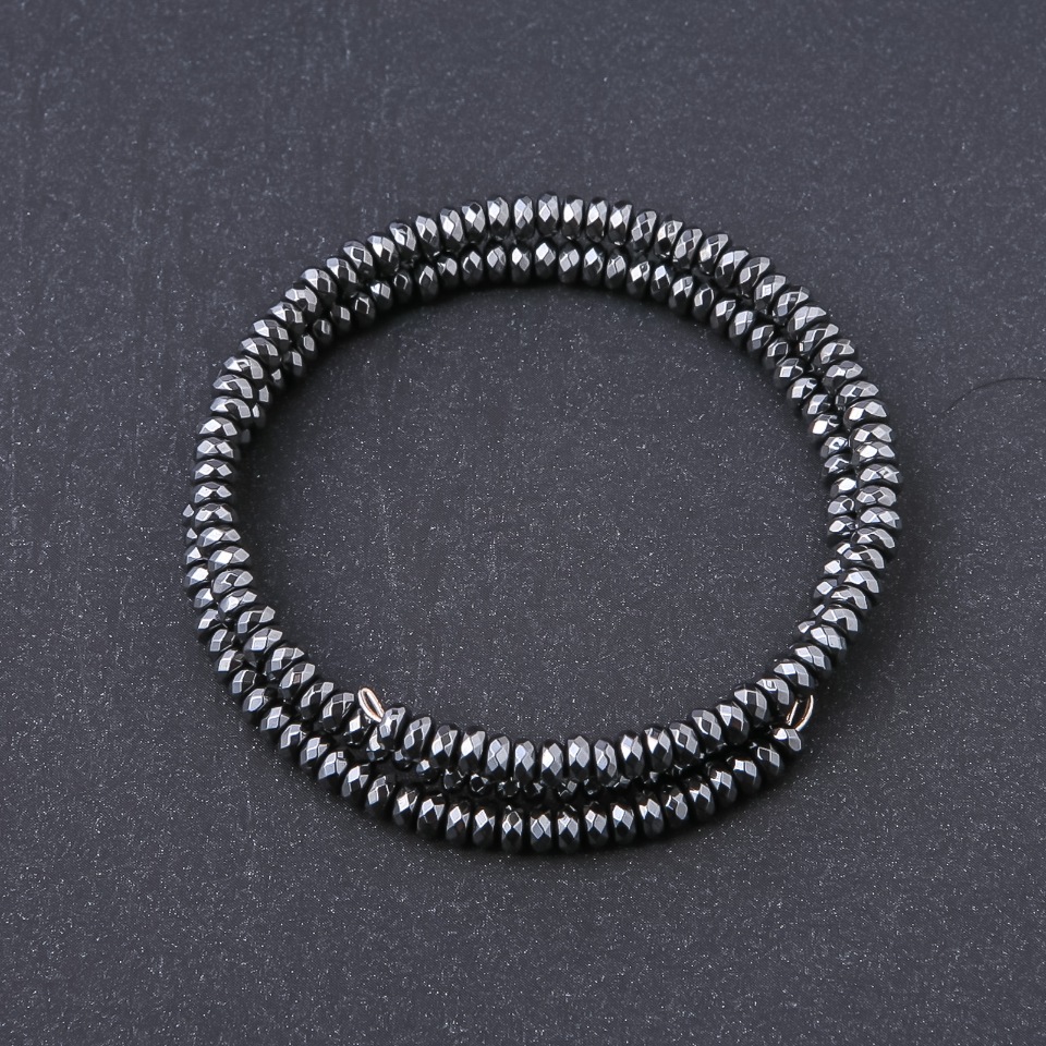 Memory bracelet with natural hematite, faceted hematite rondelle beads, diameter 4×2.5 mm, length 18.5 cm