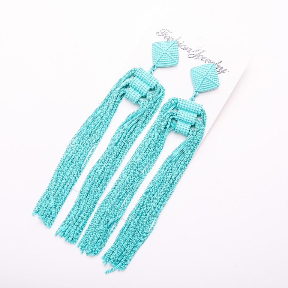 Turquoise Tassel Earrings 'Flamenco', 14 cm long