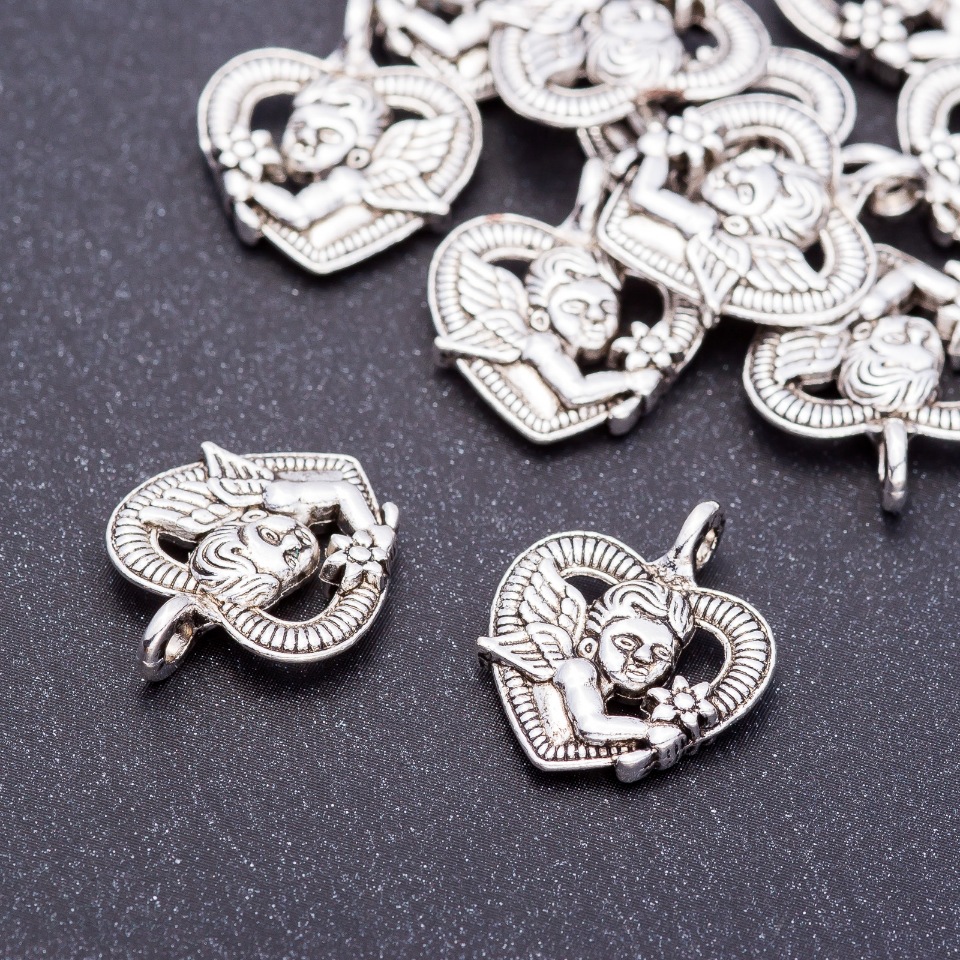 Pendant Findings 'Cupid in Heart', diameter 15mm, length 19mm, hole diameter 3mm, packaging 20g ±11 pcs