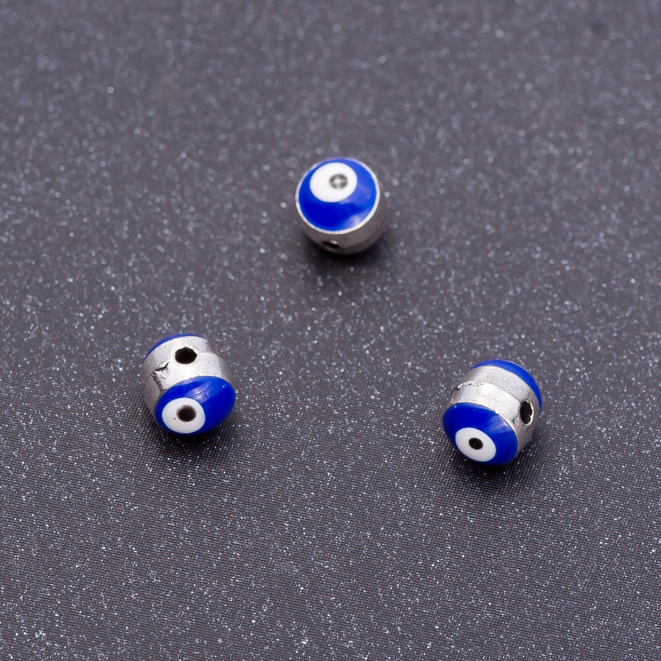 Bead Insert 'Eye' Silver, 5 mm diameter, 6 mm length, drilled-1, 5 mm faceted, 11 pcs